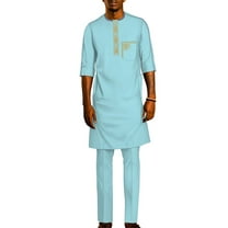 African Men Clothing Ankara Outfit Embroidery Traditional Half sleeve Shirt Pant Suit 2 Piece Sets Ankara Attire for Men WYN1961