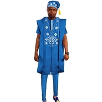 African Men Clothing Dashiki 4pcs Embroidered Robes Shirts and Pant Set with Hat Patchwork Party Wedding Outfit Wyn2026