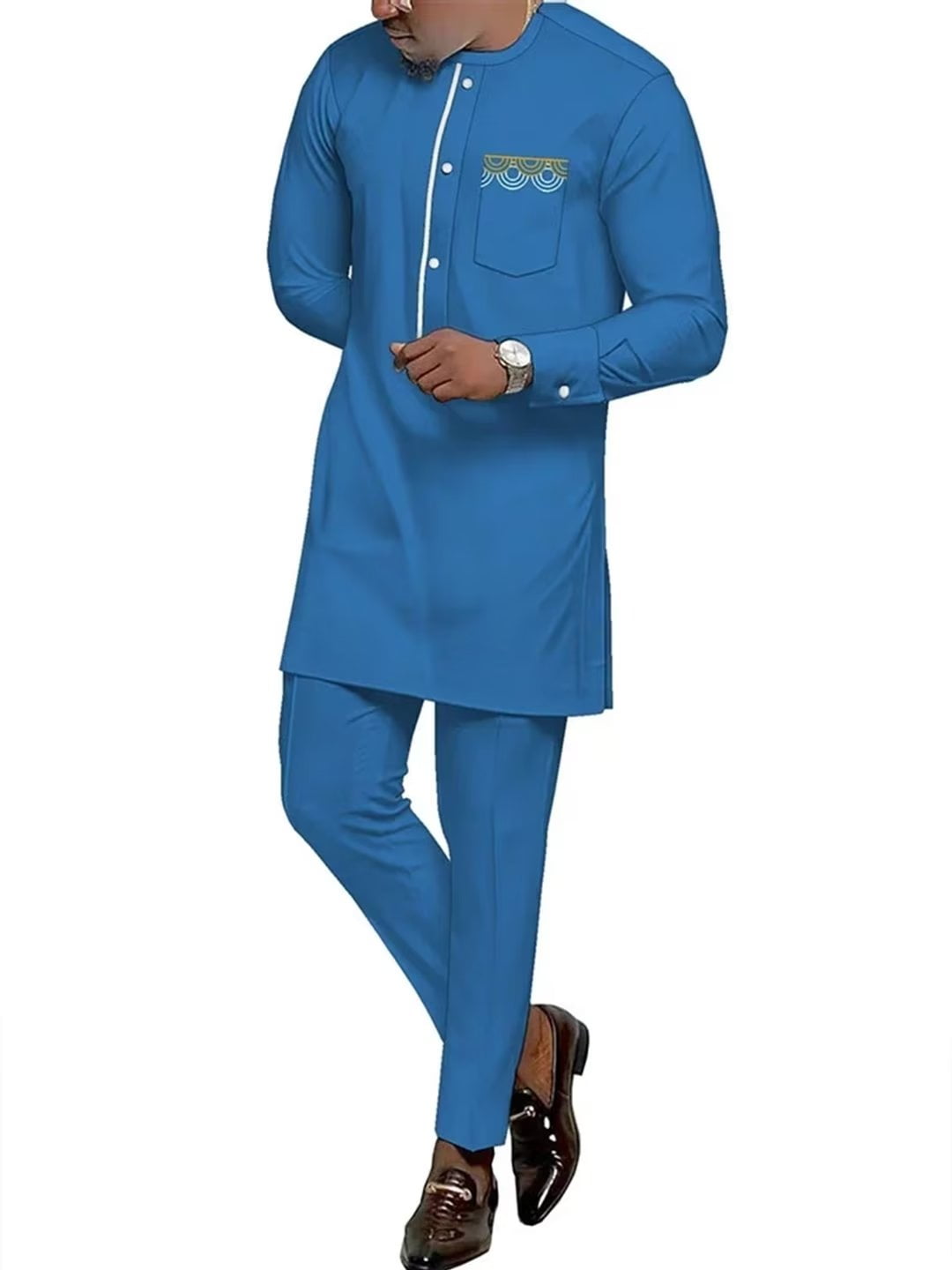 African Men Clothing Dashiki Outfit Embroidery Traditional Full Sleeves