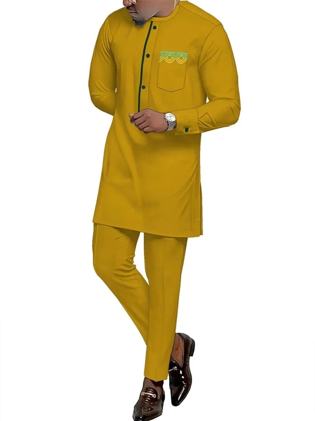 African Men Clothing Dashiki Outfit Embroidery Traditional Full Sleeves Shirt Pant Suit 2 Piece