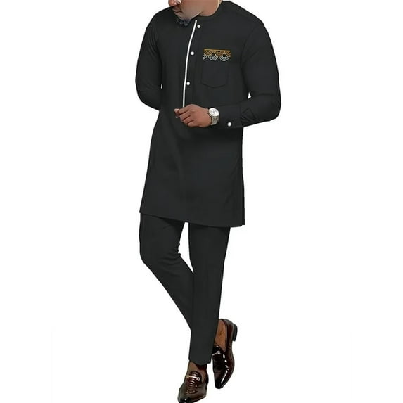 African Men Clothing Dashiki Outfit Embroidery Traditional Full Sleeves Shirt Pant Suit 2 Piece Sets Ankara Attire for Men WYN1959