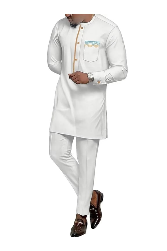 African Men Clothing Dashiki Outfit Embroidery Traditional Full Sleeves Shirt Pant Suit 2 Piece Sets Ankara Attire for Men WYN1959