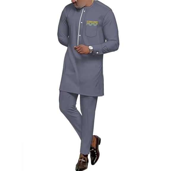African Men Clothing Dashiki Outfit Embroidery Traditional Full Sleeves Shirt Pant Suit 2 Piece Sets Ankara Attire for Men WYN1959