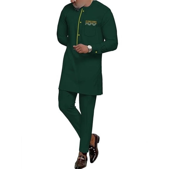 African Men Clothing Dashiki Outfit Embroidery Traditional Full Sleeves Shirt Pant Suit 2 Piece Sets Ankara Attire for Men WYN1959