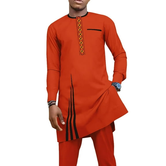 African Men Clothing Fit Dashiki Long Sleeve Shirt Pants 2 Piece Sets Embroidered Traditional Outfits African Suits WYN1900
