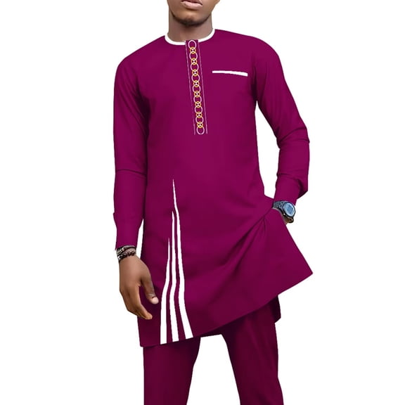 African Men Clothing Fit Dashiki Long Sleeve Shirt Pants 2 Piece Sets Embroidered Traditional Outfits African Suits WYN1900