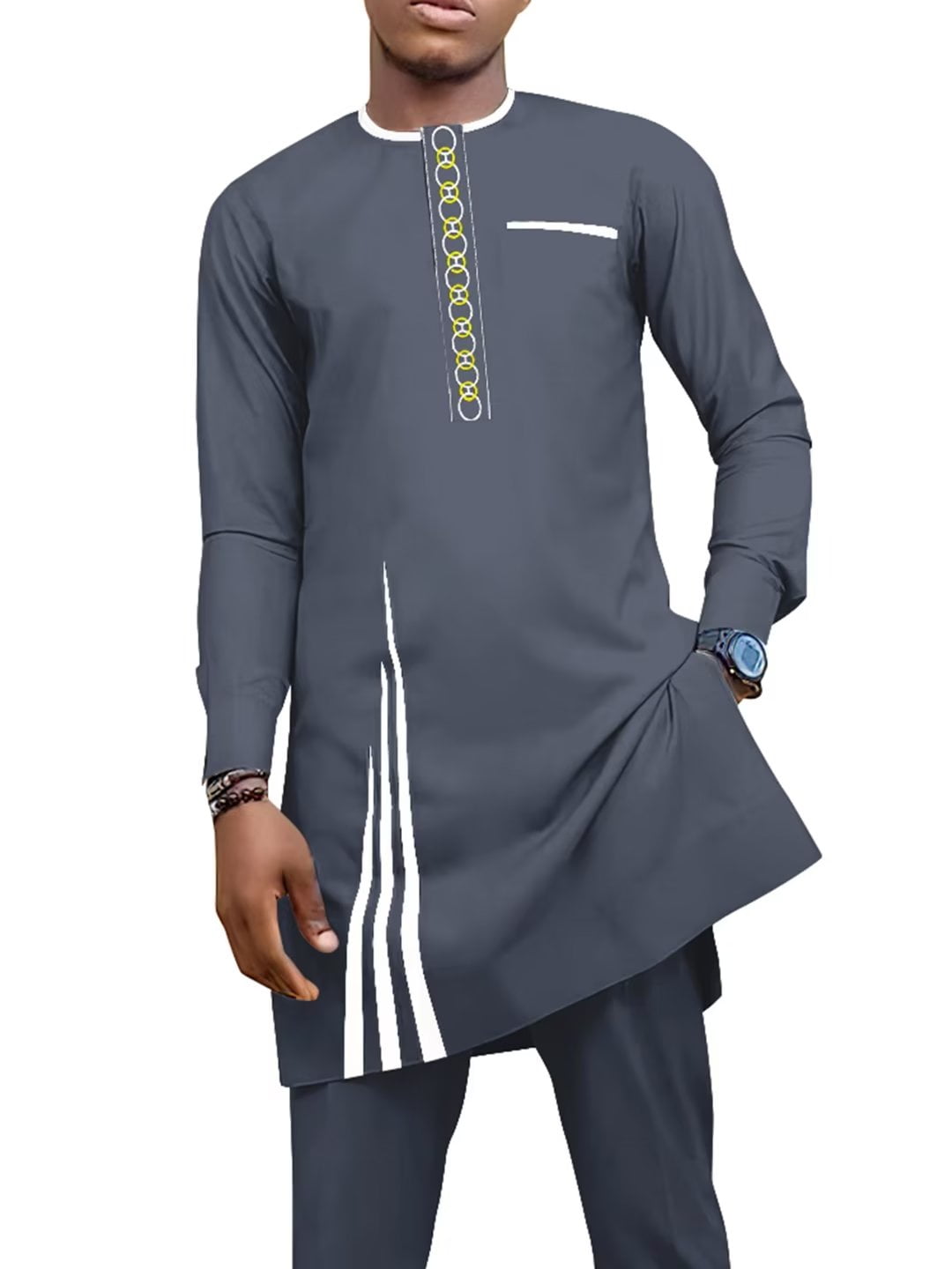 African Suits For Men Single Breasted Embroidery Jacket And Pants 2