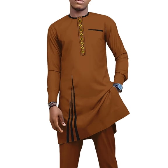 African Men Clothing Fit Dashiki Long Sleeve Shirt Pants 2 Piece Sets Embroidered Traditional Outfits African Suits WYN1900