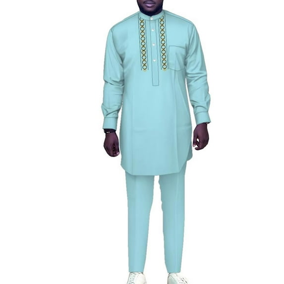 African Men Clothing Fit Dashiki Long Sleeve Shirt Pants 2 Piece Sets Embroidery Traditional Outfits African Suits for Men WYN1905