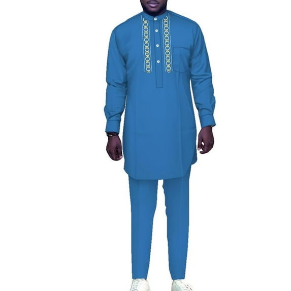 African Men Clothing Fit Dashiki Long Sleeve Shirt Pants 2 Piece Sets Embroidery Traditional Outfits African Suits for Men WYN1905