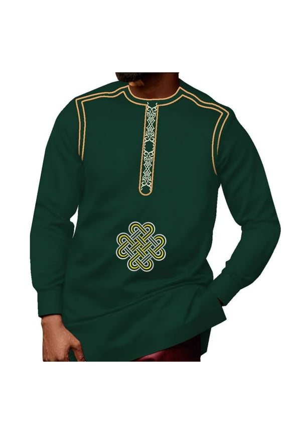 African Men Long Sleeve Robe Shirt Soft Smoothy Embroidery Tops Party Clothes