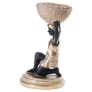 African Men Sculptures with Storage Bowl Handmade Resin African Figurines Exotic Tribal Art Statues for Entryway Table