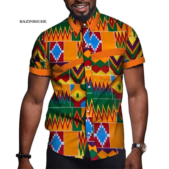 African Men Short Sleeve Tops Tees Shirt Dashiki Ankara Party Clothing Buttons Shirts