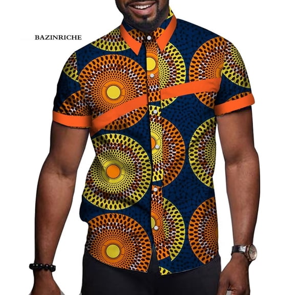 African Men Short Sleeve Tops Tees Shirt Dashiki Ankara Party Clothing Buttons Shirts