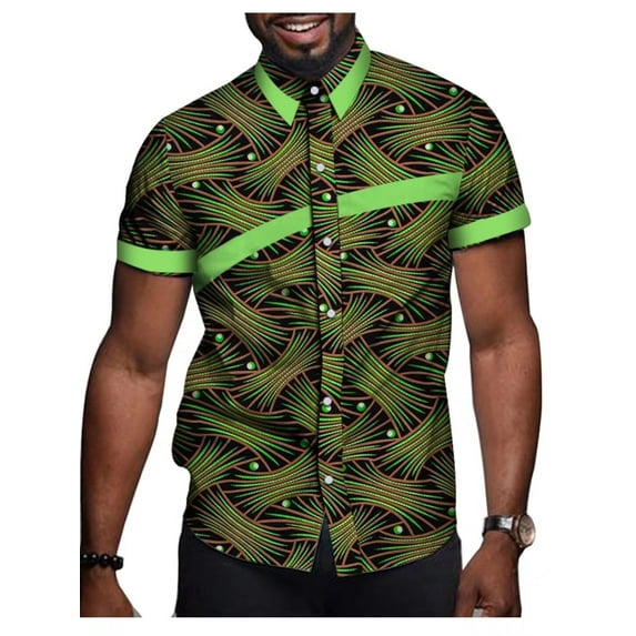 African Men Short Sleeve Tops Tees Shirt Dashiki Ankara Party Clothing Buttons Shirts