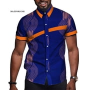 African Men Short Sleeve Tops Tees Shirt Dashiki Ankara Party Clothing Buttons Shirts