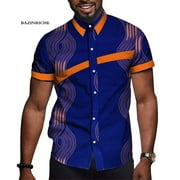 African Men Short Sleeve Tops Tees Shirt Dashiki Ankara Party Clothing Buttons Shirts