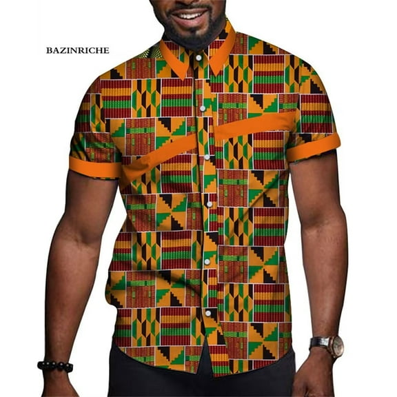 African Men Short Sleeve Tops Tees Shirt Dashiki Ankara Party Clothing Buttons Shirts