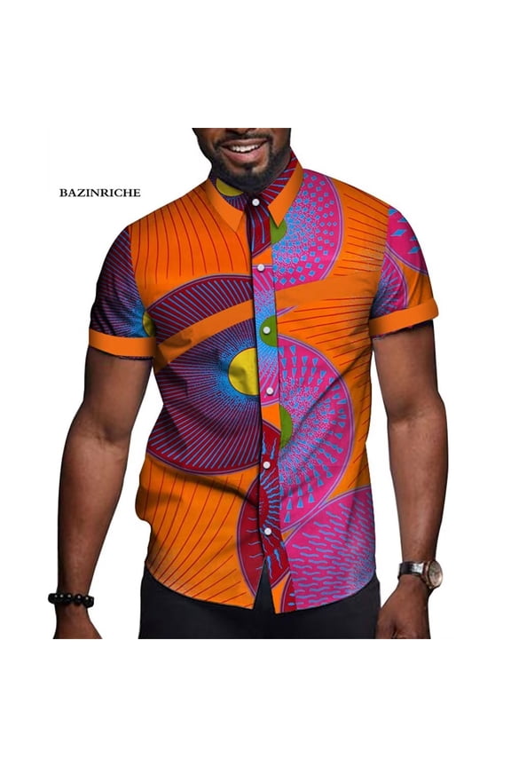 African Men Short Sleeve Tops Tees Shirt Dashiki Ankara Party Clothing Buttons Shirts