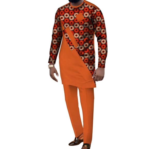 African Men Suits Dashiki Clothing Print Tops Pants set with Pockets Ankara Outfit Blouse Trousers Suits WYN1004