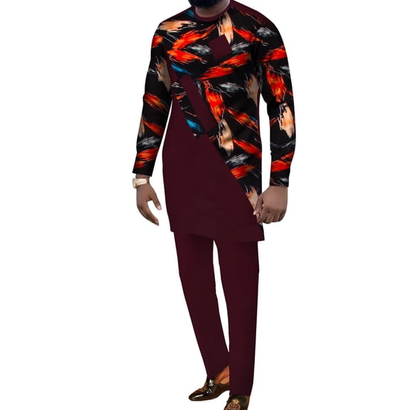 African Men Suits Dashiki Clothing Print Tops Pants set with Pockets Ankara Outfit Blouse Trousers Suits WYN1004