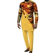 African Men Suits Dashiki Clothing Print Tops Pants set with Pockets Ankara Outfit Blouse Trousers Suits WYN1004
