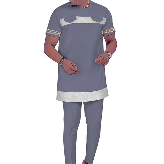 African Men‘s Clothing Dashiki Outfit Embroidery Shirt and Pants Short Sleeves Set Ankara Attire for Men WYN1951