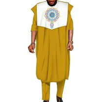 African Men‘s Clothing Dashiki Outfit Embroidery Traditional Muslim Agbada Shirt Pant Suit 3 Piece Sets Ankara Attire for Men WYN1955