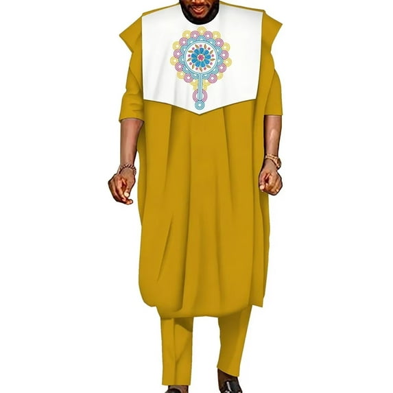 African Men‘s Clothing Dashiki Outfit Embroidery Traditional Muslim Agbada Shirt Pant Suit 3 Piece Sets Ankara Attire for Men WYN1955