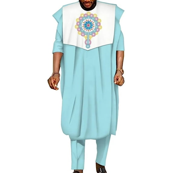 African Men‘s Clothing Dashiki Outfit Embroidery Traditional Muslim Agbada Shirt Pant Suit 3 Piece Sets Ankara Attire for Men WYN1955