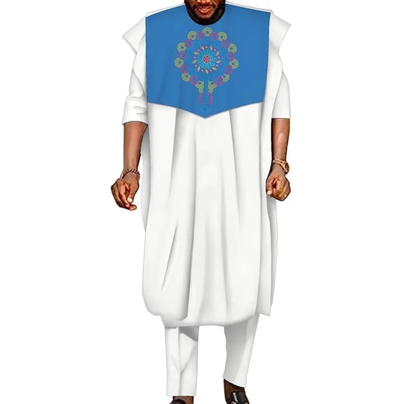 African Men‘s Clothing Dashiki Outfit Embroidery Traditional Muslim Agbada Shirt Pant Suit 3 Piece Sets Ankara Attire for Men WYN1955