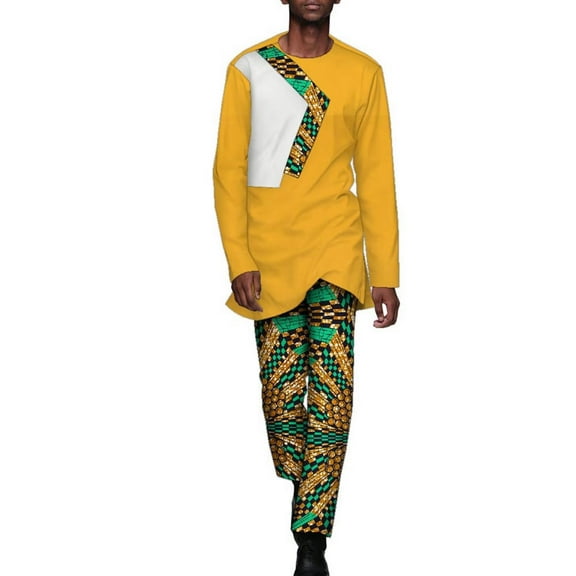African Men's Printed Suit Long Sleeve and Trousers Casual Traditional Clothing Wyn1809