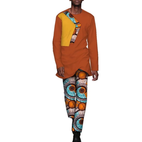African Men's Printed Suit Long Sleeve and Trousers Casual Traditional Clothing Wyn1809
