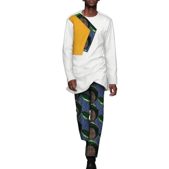African Men's Printed Suit Long Sleeve and Trousers Casual Traditional Clothing Wyn1809