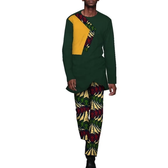 African Men's Printed Suit Long Sleeve and Trousers Casual Traditional Clothing Wyn1809