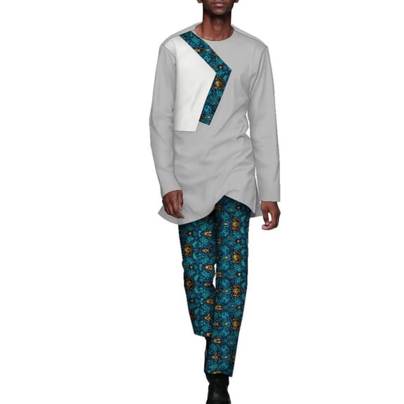 African Men's Printed Suit Long Sleeve and Trousers Casual Traditional Clothing Wyn1809