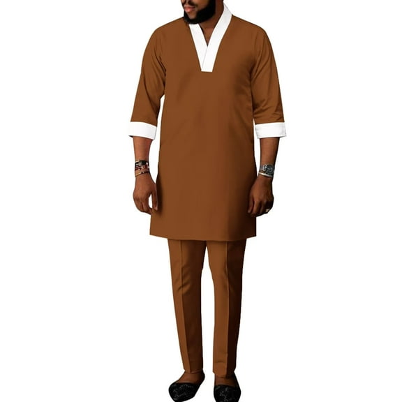 African Mens Clothing 2 pcs Set Dashiki Party Outfits Wedding Half Sleeve Shirt and Pant WYN1992