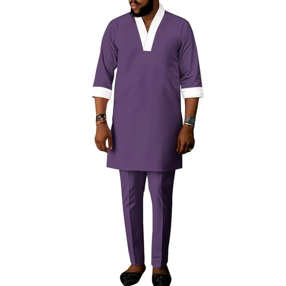 African Mens Clothing 2 pcs Set Dashiki Party Outfits Wedding Half Sleeve Shirt and Pant WYN1992