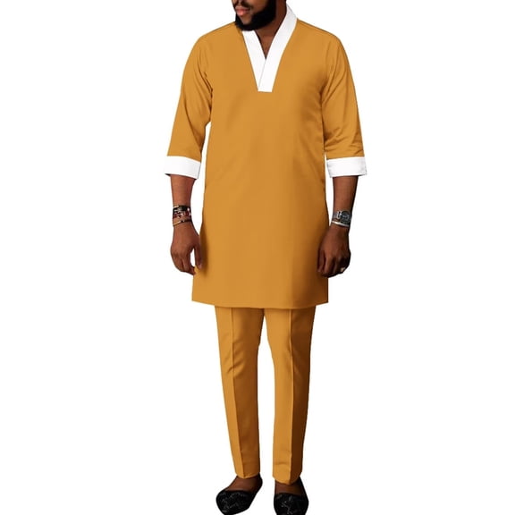 African Mens Clothing 2 pcs Set Dashiki Party Outfits Wedding Half Sleeve Shirt and Pant WYN1992