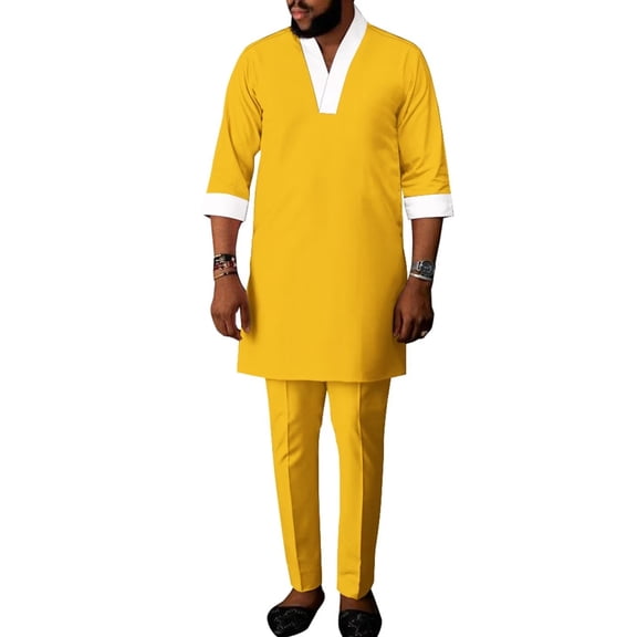 African Mens Clothing 2 pcs Set Dashiki Party Outfits Wedding Half Sleeve Shirt and Pant WYN1992