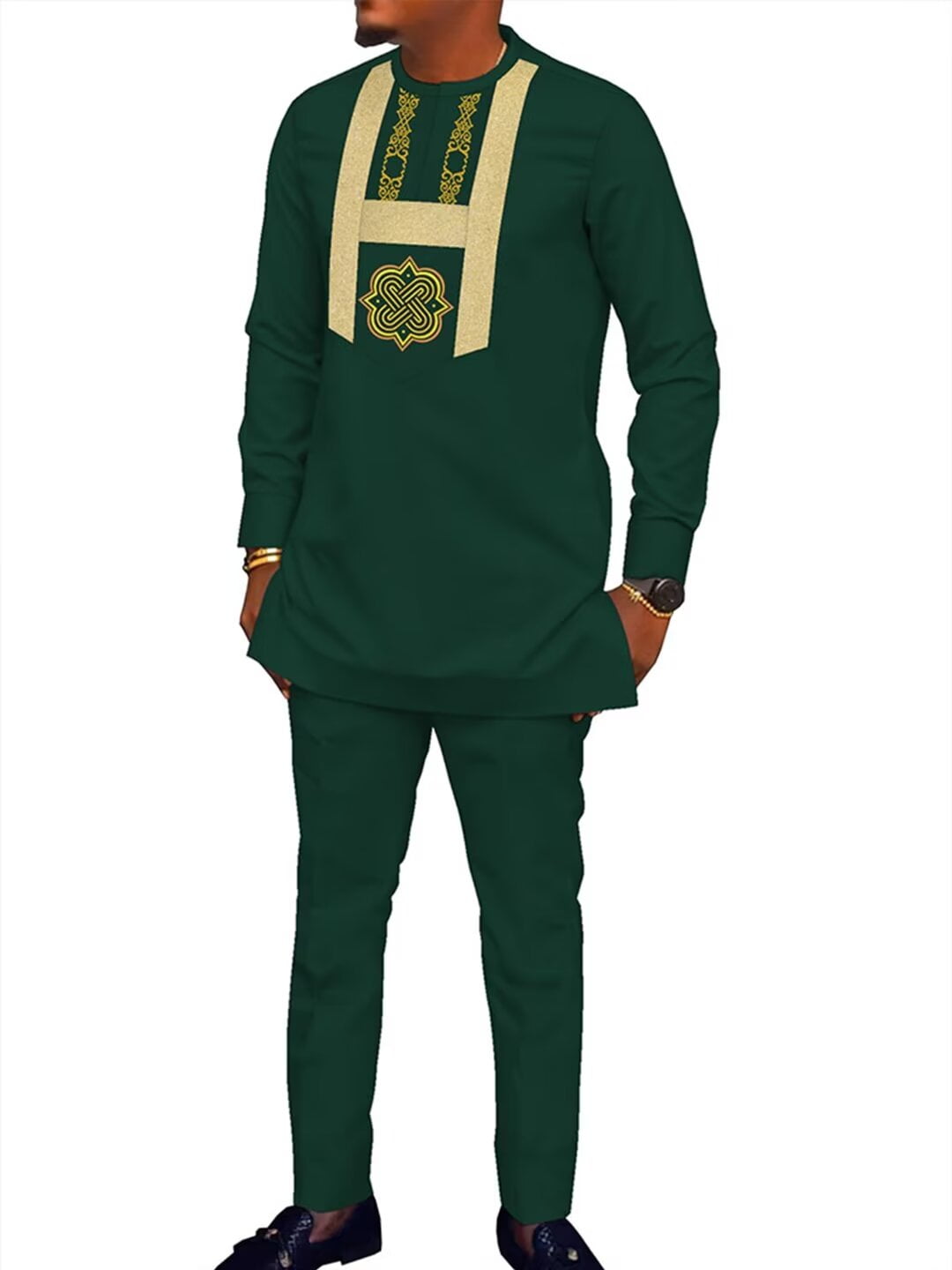 African Men's Traditional Clothing Set - 2 Piece Dashiki Outfit, Embroidery Shirt & Pants For Wedding & Events