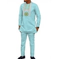 thumbnail image 1 of African Mens Clothing 2 pcs Set Embroidered Dashiki Party Outfits Wedding Long Sleeve Shirt and Pant WYN1969, 1 of 2