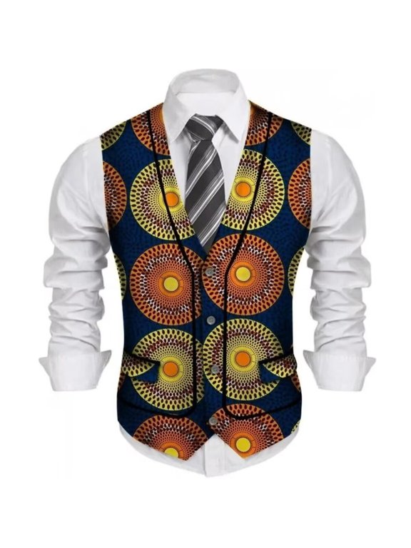 African Mens Clothing Ankara Print Top Vest African Slim Fit Business Wedding Blazer Vest