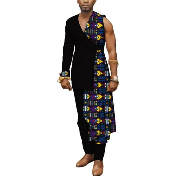 African Mens Clothing Patchwork One-Shoulder Top and Pants Sets Tracksuit Outfits WYN497