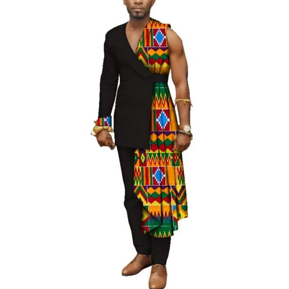 African Mens Clothing Patchwork One-Shoulder Top and Pants Sets Tracksuit Outfits WYN497