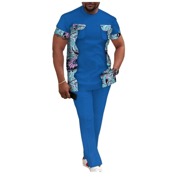 African Mens Clothing Short Sleeve Shirt Pants set Male Tracksuit Traditional African Gentleman Clothes WYN1263