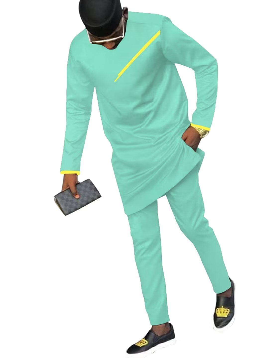 African Dashiki Tracksuit Set - Short Sleeve Top & Ankara Pants, Plus Size Available, Pure Cotton