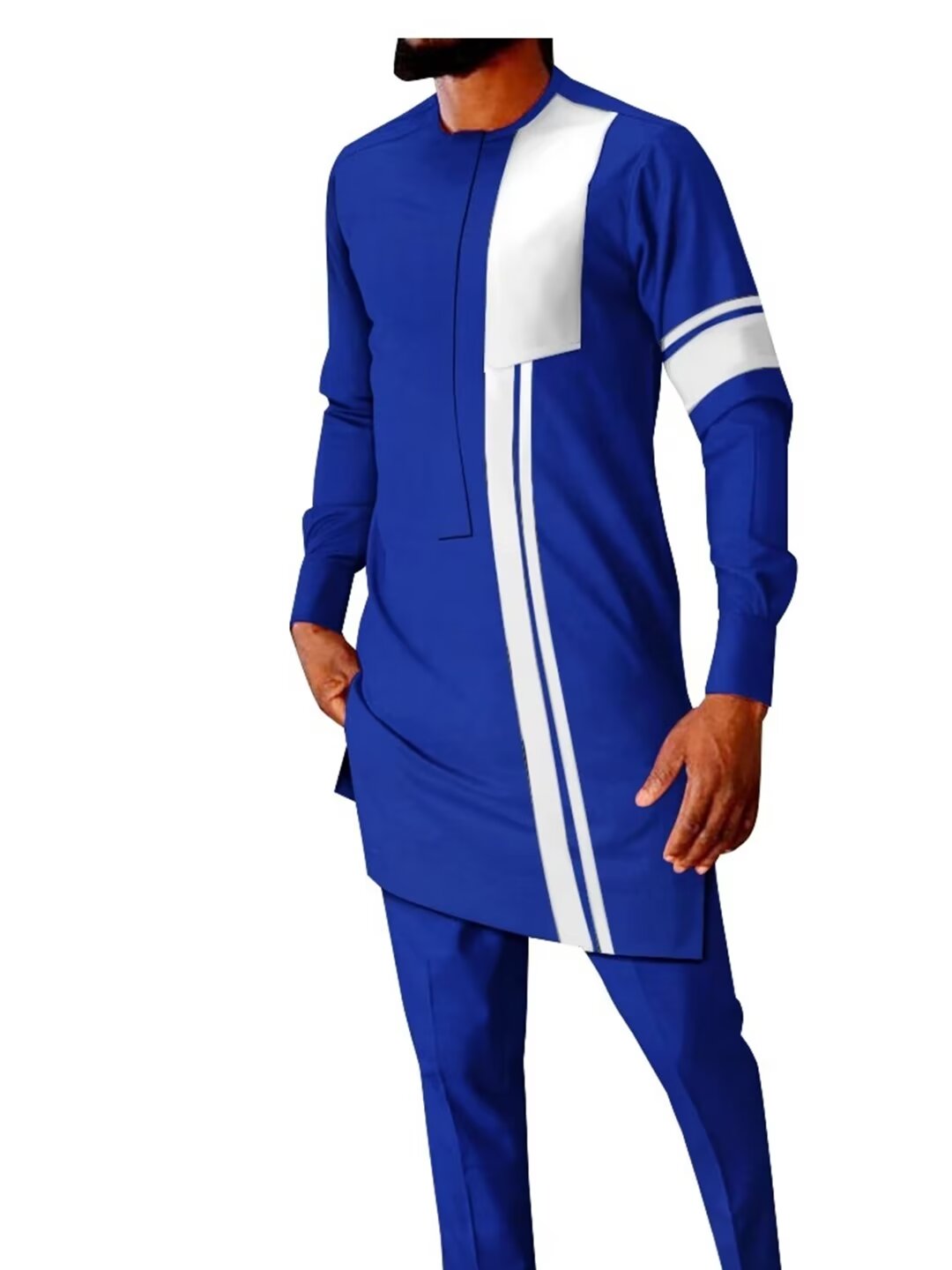 African Mens Dashiki Ankara Robe Top and Pant Set Long Sleeve Tracksuit ...