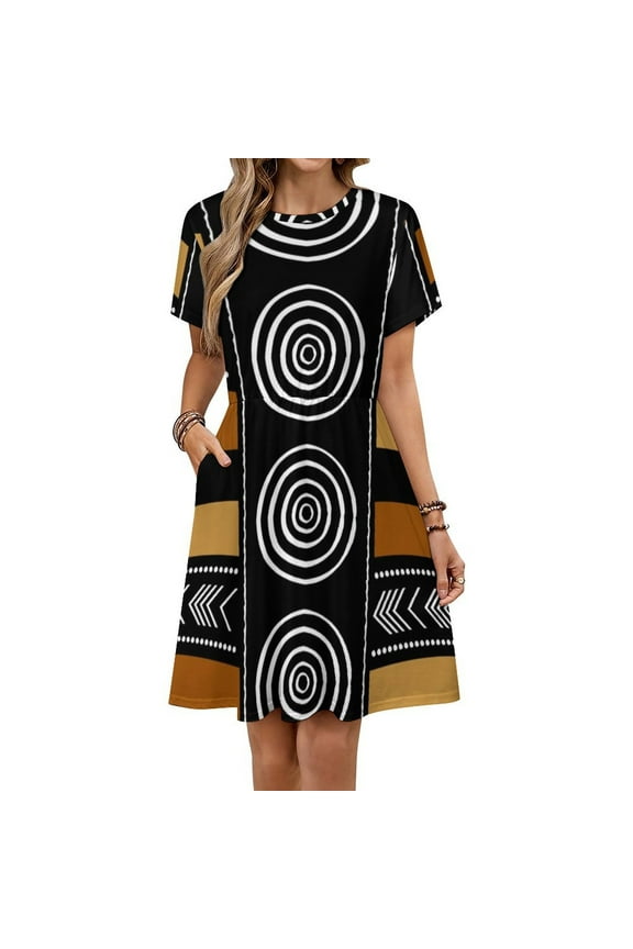 African Mud Cloth Artistry Art Dress Summer Street Style Dresses Female Short Sleeve Printed Sundress