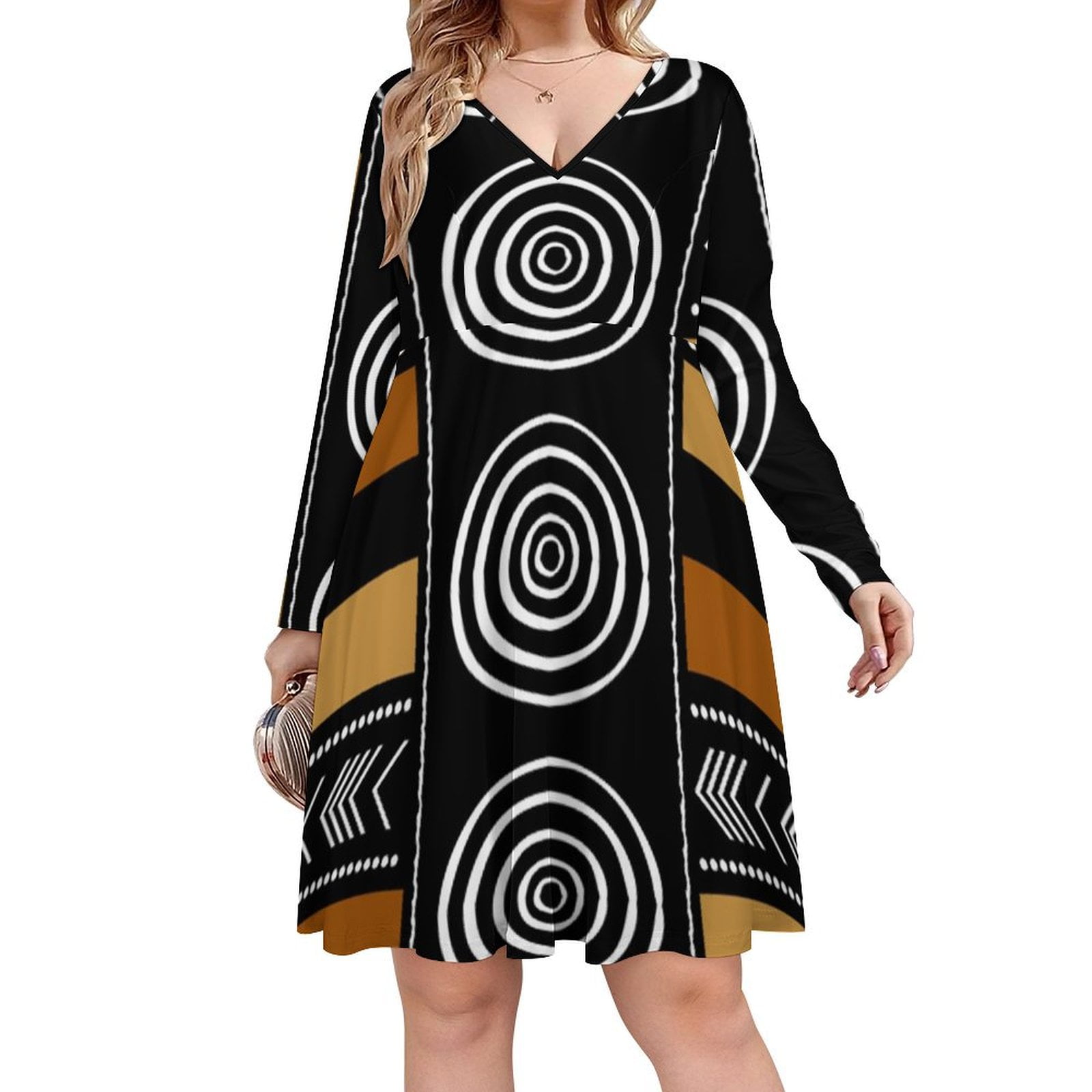 chinese dress ladies Autumn African Print Dresses for Women Elegant African Long Sleeve V-neck  Polyester Red Yellow Orange Long Dress African Clothes